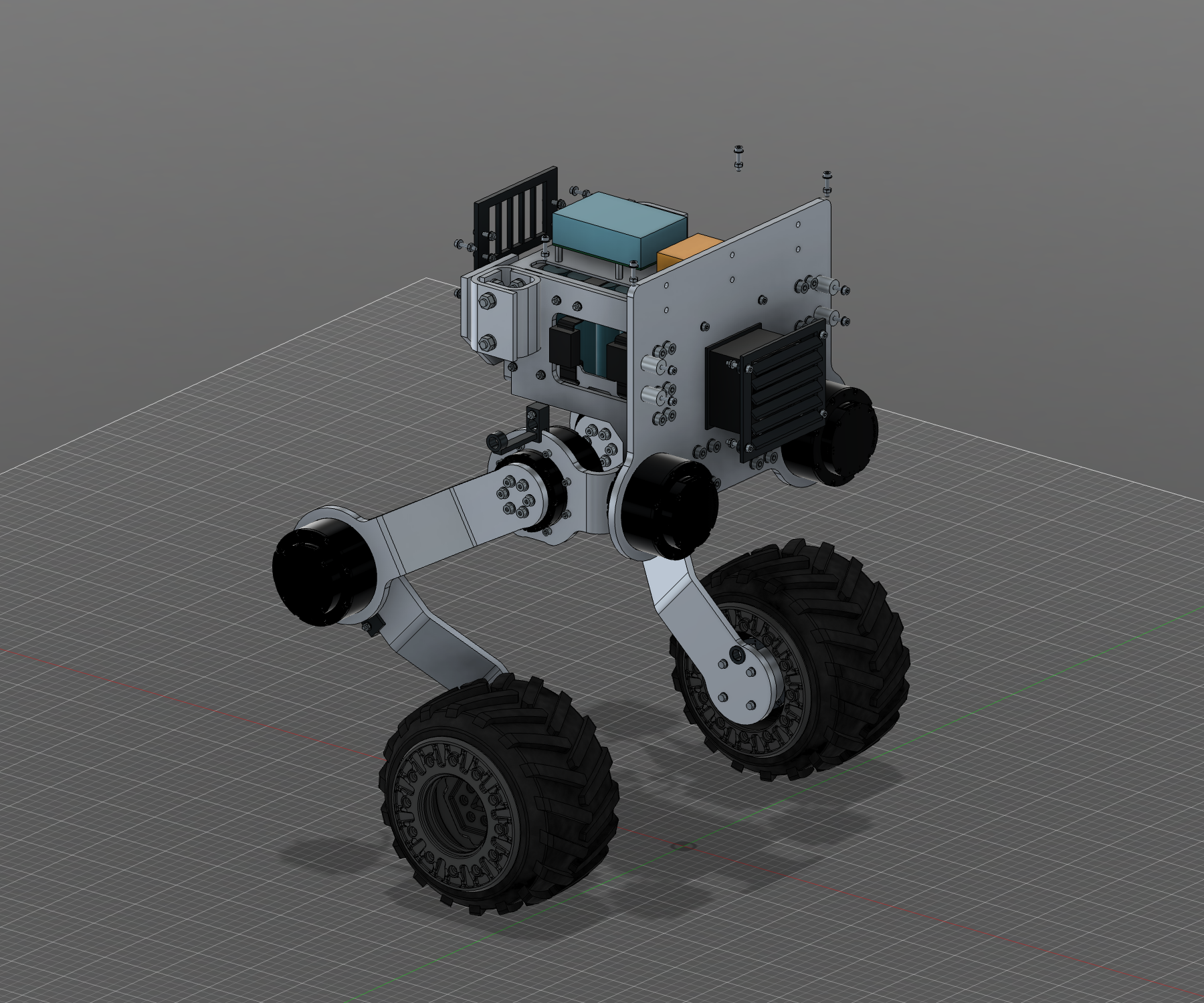 R5 cutaway of formed structural brackets, electronics layout, and intake assembly.